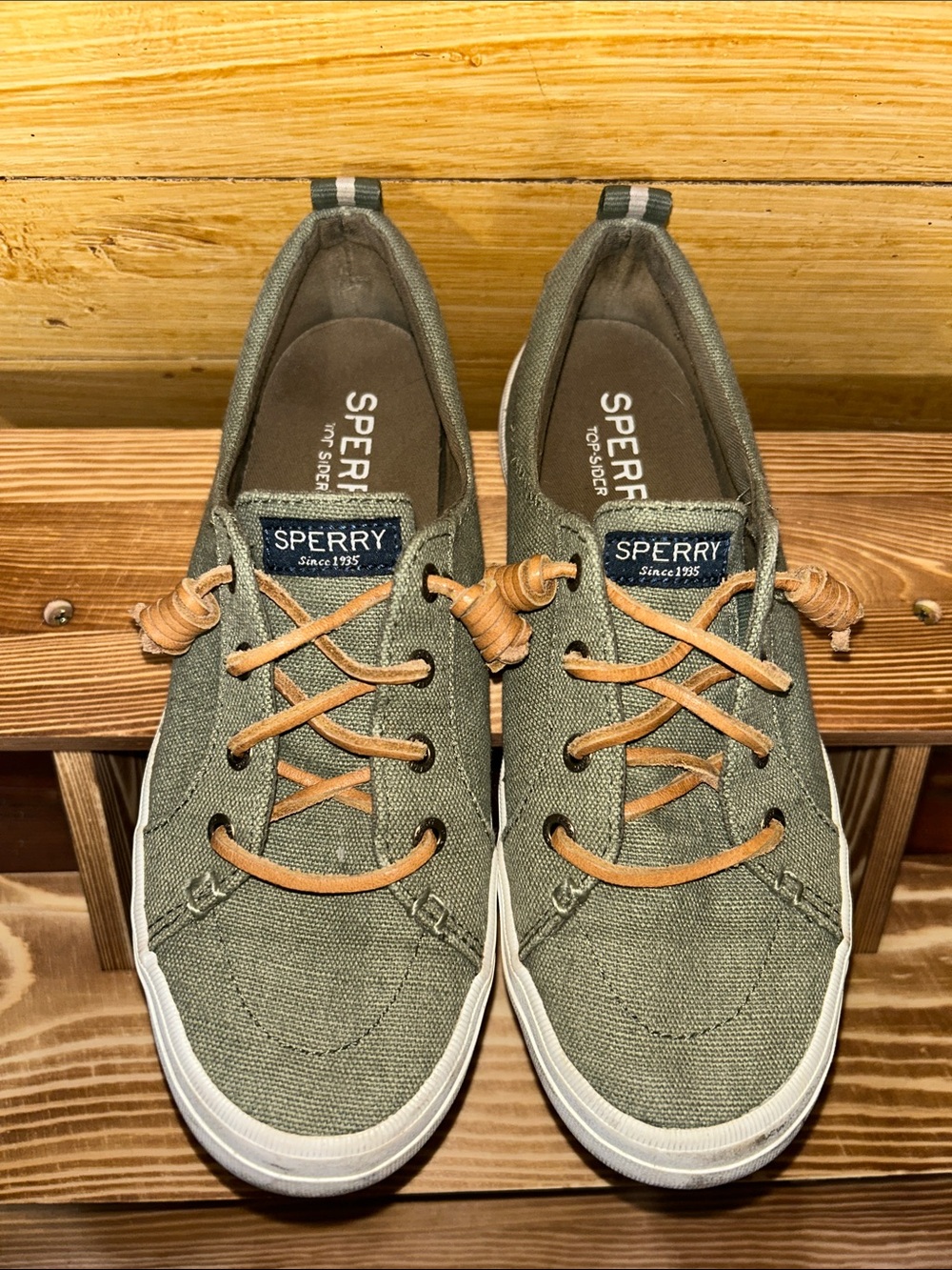 Sperry Olive Canvas Low-Top Sneakers with Tan Laces